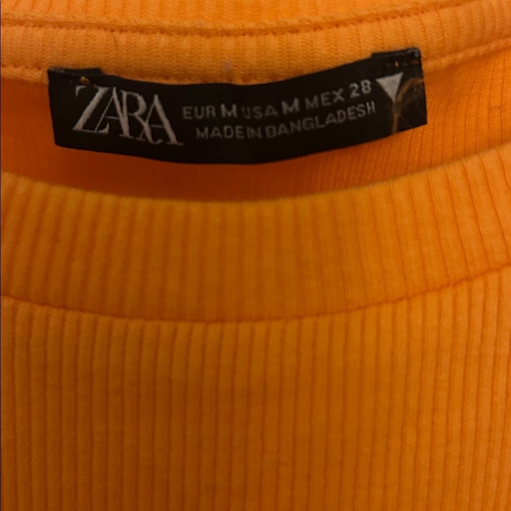 Zara Orange Ruffle Crop Top size medium sleeveless ribbed shirt cotton blend - Picture 3 of 5